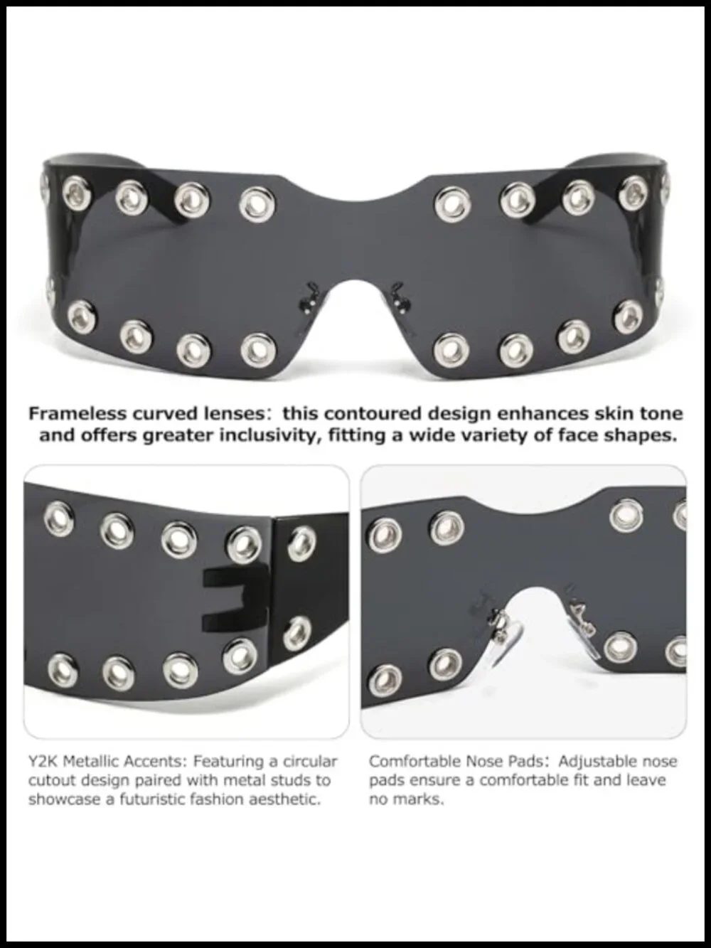 Y2K Rimless Wrap Around Sunglasses UV400 Lightweight Unisex